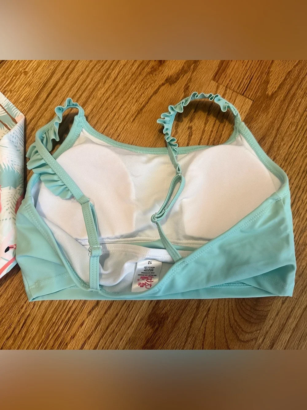 NWT Flamingo Cropped Long Sleeve Rash Guard 3-Piece Swimsuit size 12